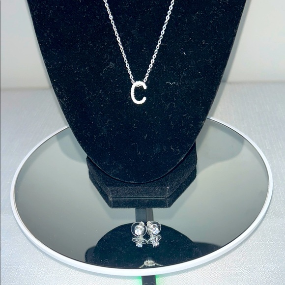 Silver Necklace with 'C' Pendant and Earrings | New - Picture 2 of 6